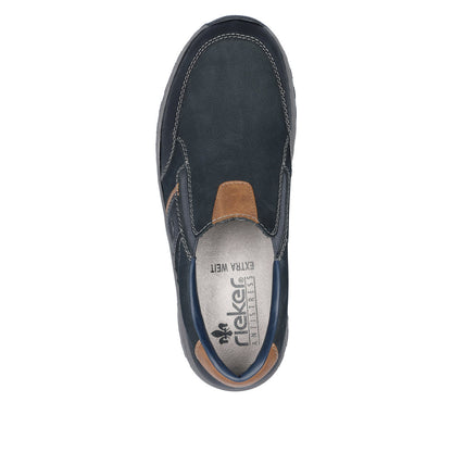 Rieker 03356-15 Navy H Fit Slip On Shoes with Tan Heel