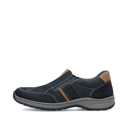 Rieker 03356-15 Navy H Fit Slip On Shoes with Tan Heel