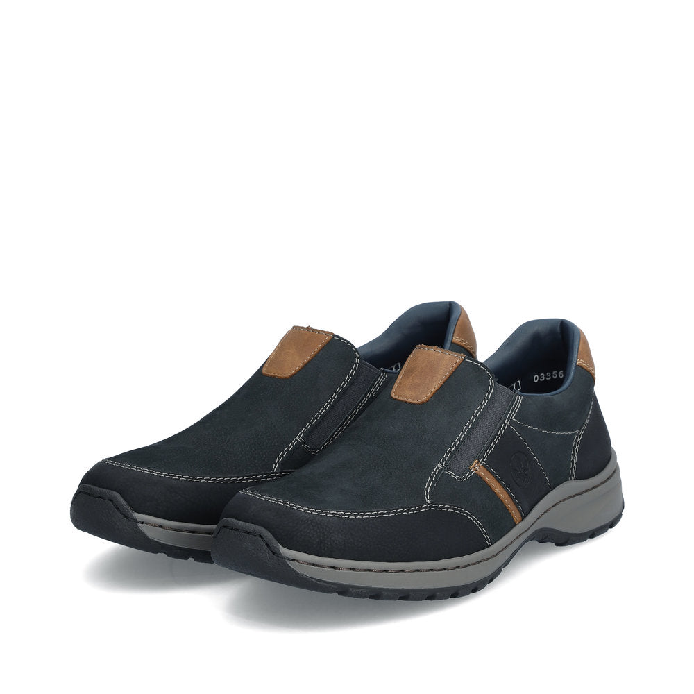 Rieker 03356-15 Navy H Fit Slip On Shoes with Tan Heel