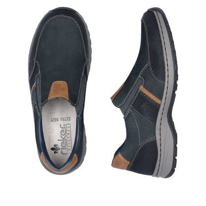 Rieker 03356-15 Navy H Fit Slip On Shoes with Tan Heel