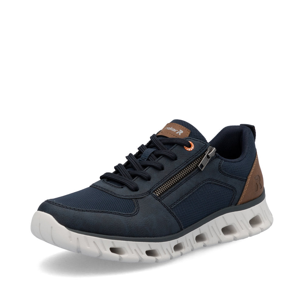 Rieker Soft 04301-14 Navy Blue Shoes with Side Zip & Tan Heel