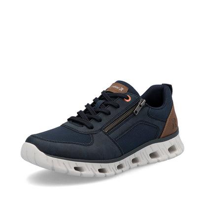 Rieker Soft 04301-14 Navy Blue Shoes with Side Zip & Tan Heel