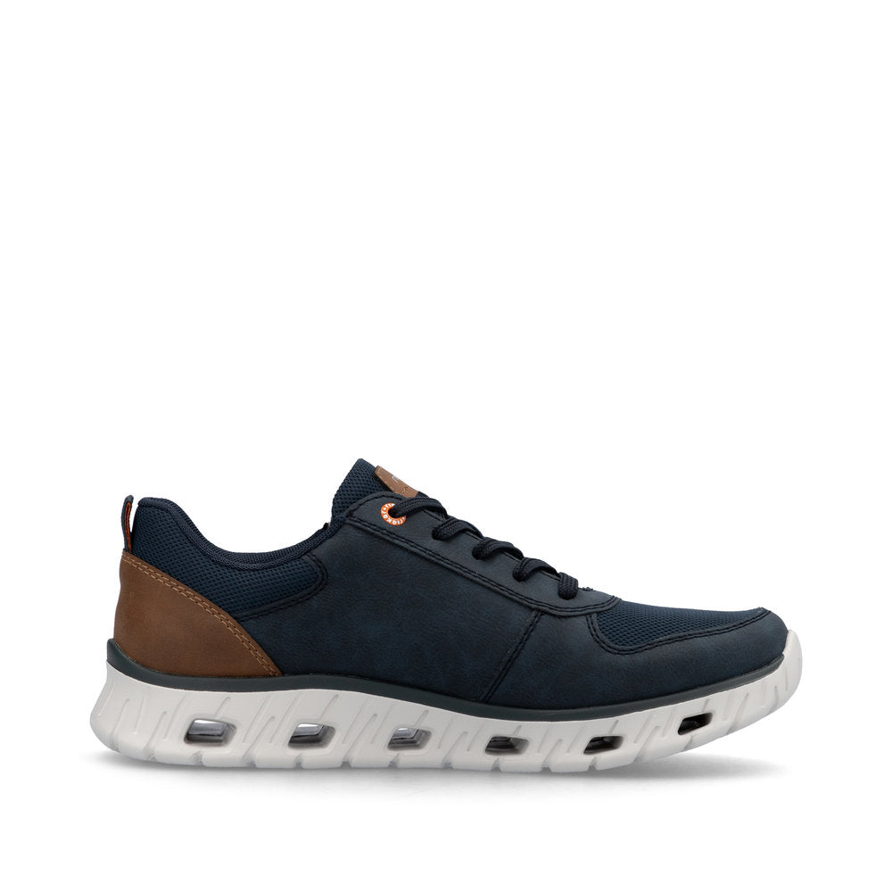 Rieker Soft 04301-14 Navy Blue Shoes with Side Zip & Tan Heel