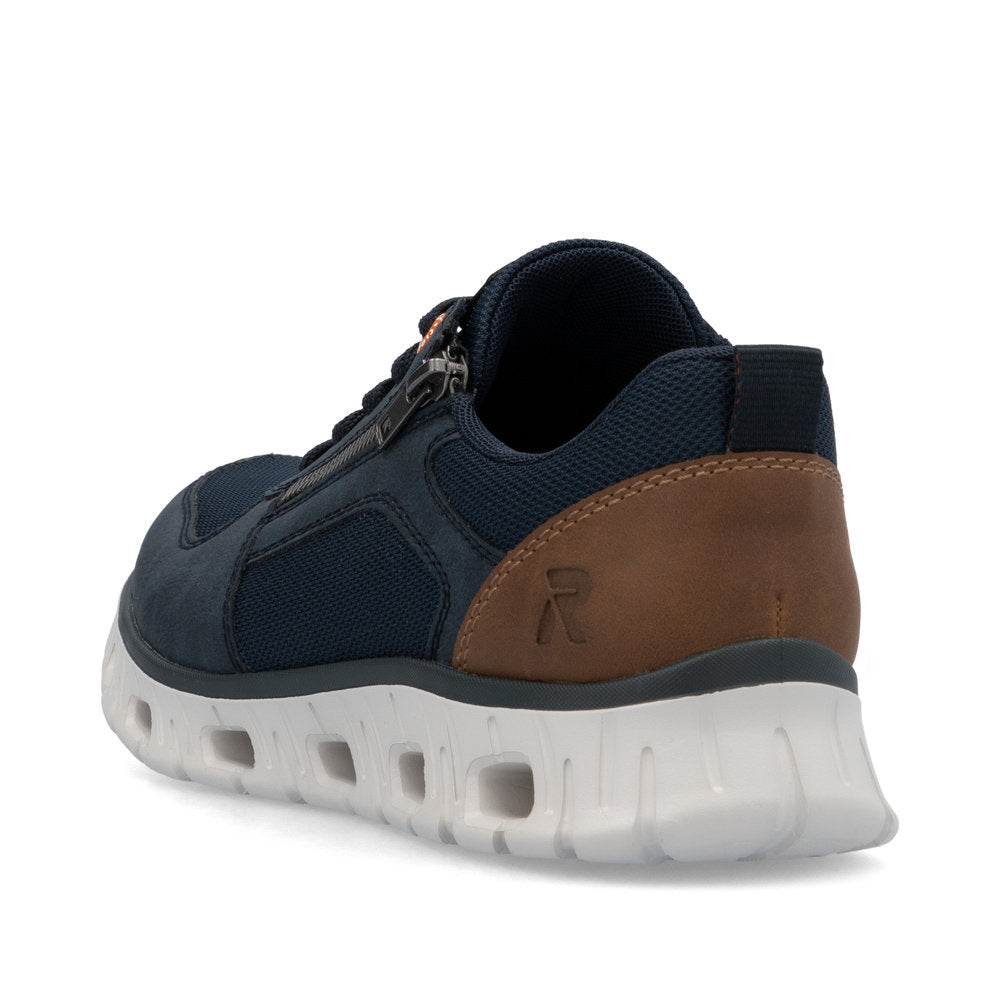 Rieker Soft 04301-14 Navy Blue Shoes with Side Zip & Tan Heel