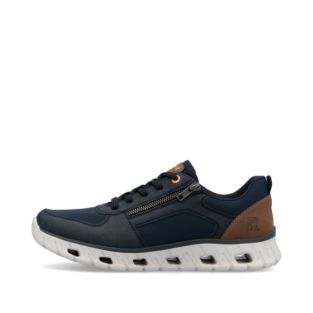 Rieker Soft 04301-14 Navy Blue Shoes with Side Zip & Tan Heel