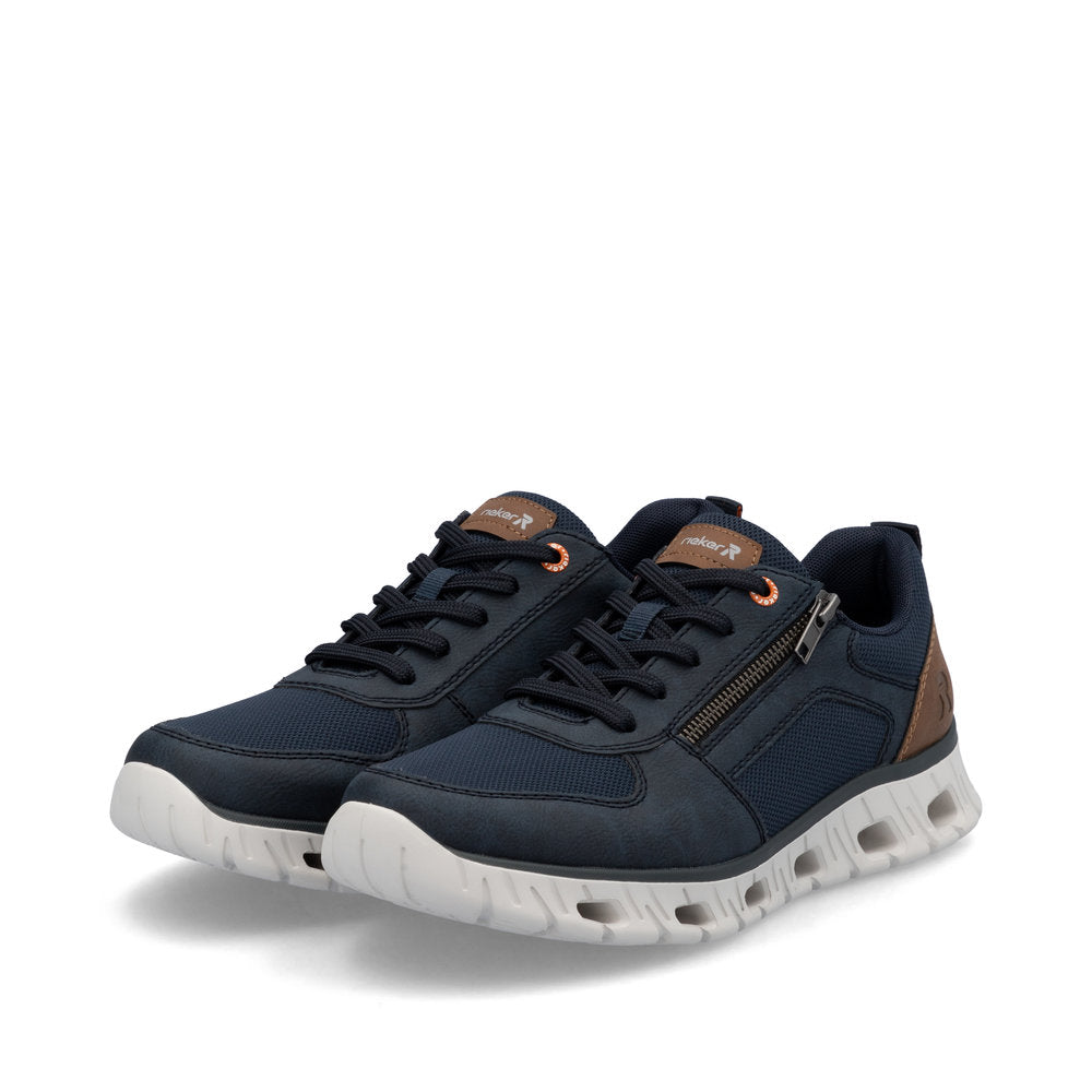 Rieker Soft 04301-14 Navy Blue Shoes with Side Zip & Tan Heel