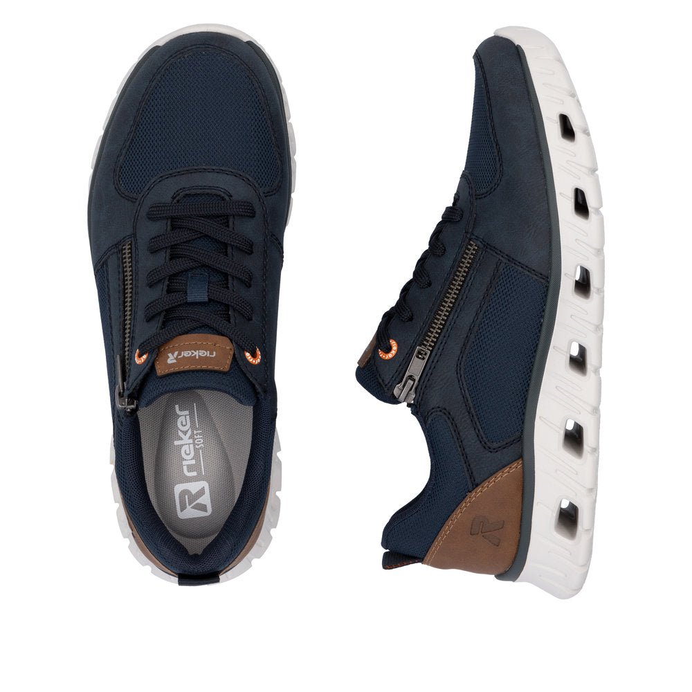 Rieker Soft 04301-14 Navy Blue Shoes with Side Zip & Tan Heel
