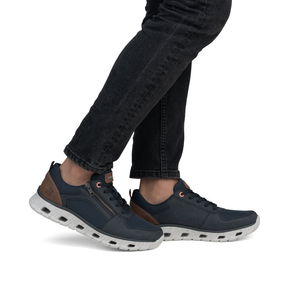 Rieker Soft 04301-14 Navy Blue Shoes with Side Zip & Tan Heel