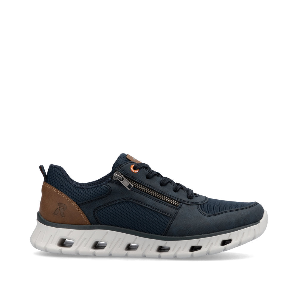 Rieker Soft 04301-14 Navy Blue Shoes with Side Zip & Tan Heel