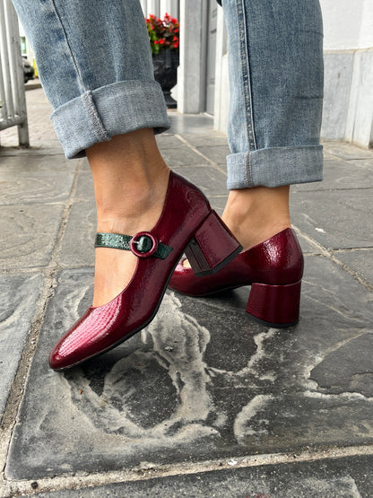Rieker 44752-35 Red & Dark Green Block Heel Mary Jane Shoes
