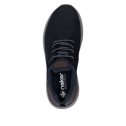 Rieker 06050-14 Navy H Fit Slip On Shoes with Brown Heel