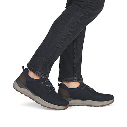 Rieker 06050-14 Navy H Fit Slip On Shoes with Brown Heel