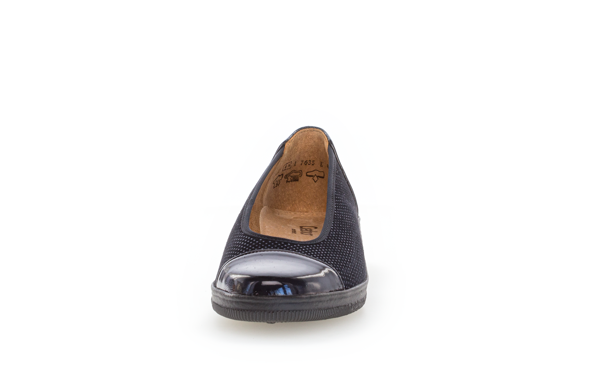 Gabor Comfort Navy Shimmer Slip On Shoes with Patent Toe