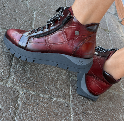 Jose Saenz 2277 Red Croc Lace & Zip Boots
