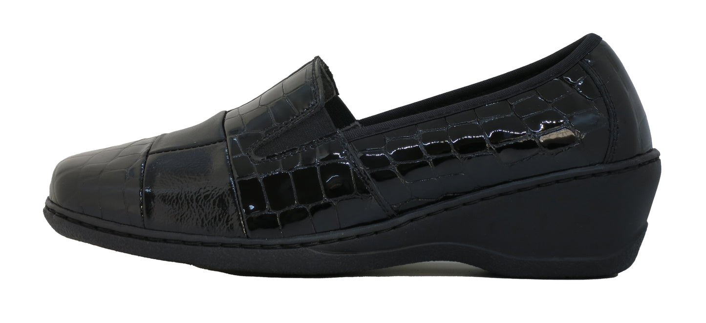 Notton 0760 Black Patent Croc Slip On Shoes