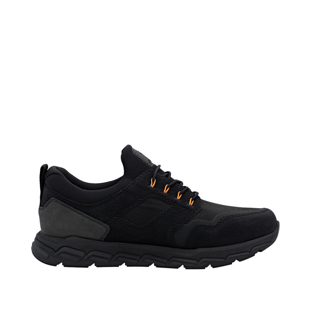 Rieker TEX Soft 09102-00 Black H Fit Slip On Sneakers with Orange Eyelets