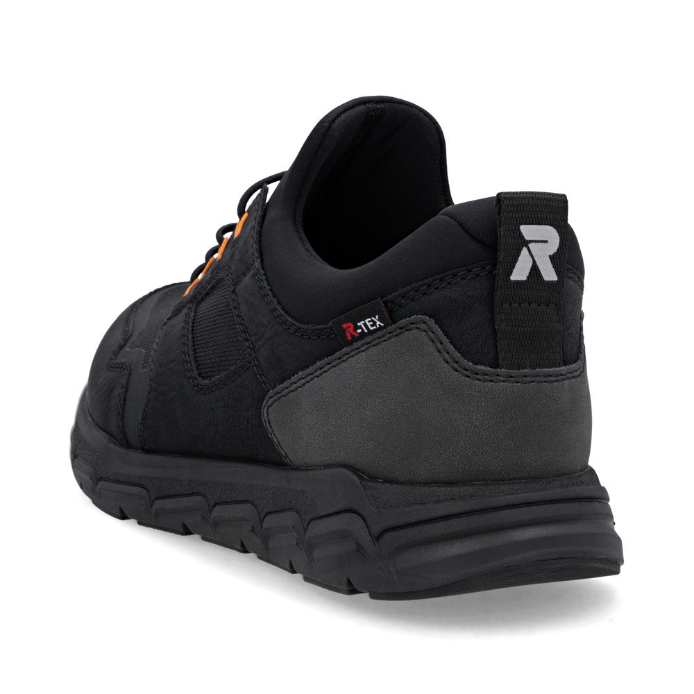 Rieker TEX Soft 09102-00 Black H Fit Slip On Sneakers with Orange Eyelets
