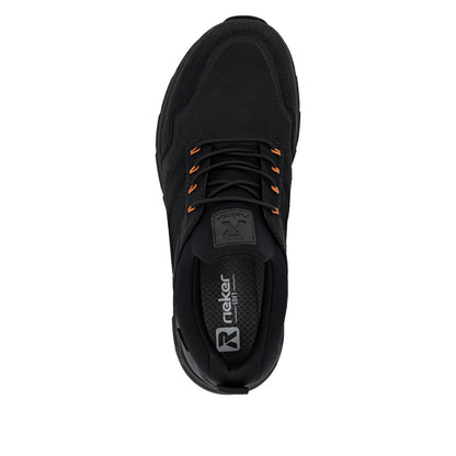 Rieker TEX Soft 09102-00 Black H Fit Slip On Sneakers with Orange Eyelets