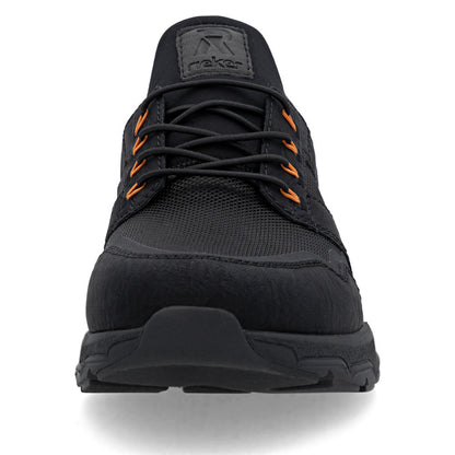 Rieker TEX Soft 09102-00 Black H Fit Slip On Sneakers with Orange Eyelets