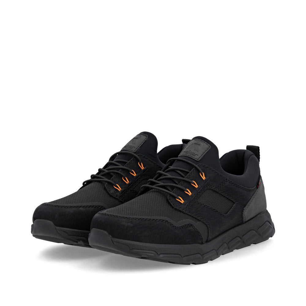 Rieker TEX Soft 09102-00 Black H Fit Slip On Sneakers with Orange Eyelets