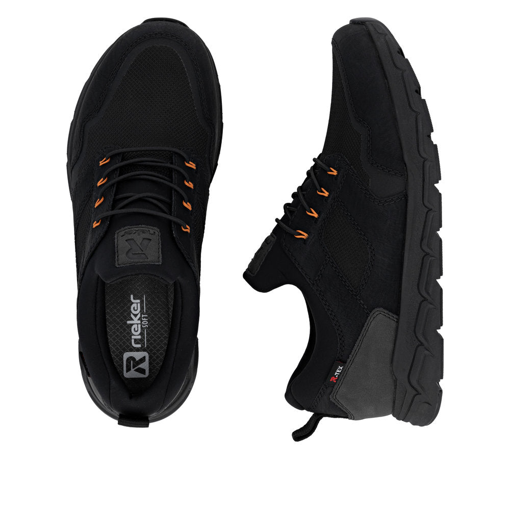 Rieker TEX Soft 09102-00 Black H Fit Slip On Sneakers with Orange Eyelets