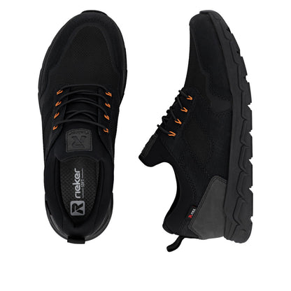 Rieker TEX Soft 09102-00 Black H Fit Slip On Sneakers with Orange Eyelets