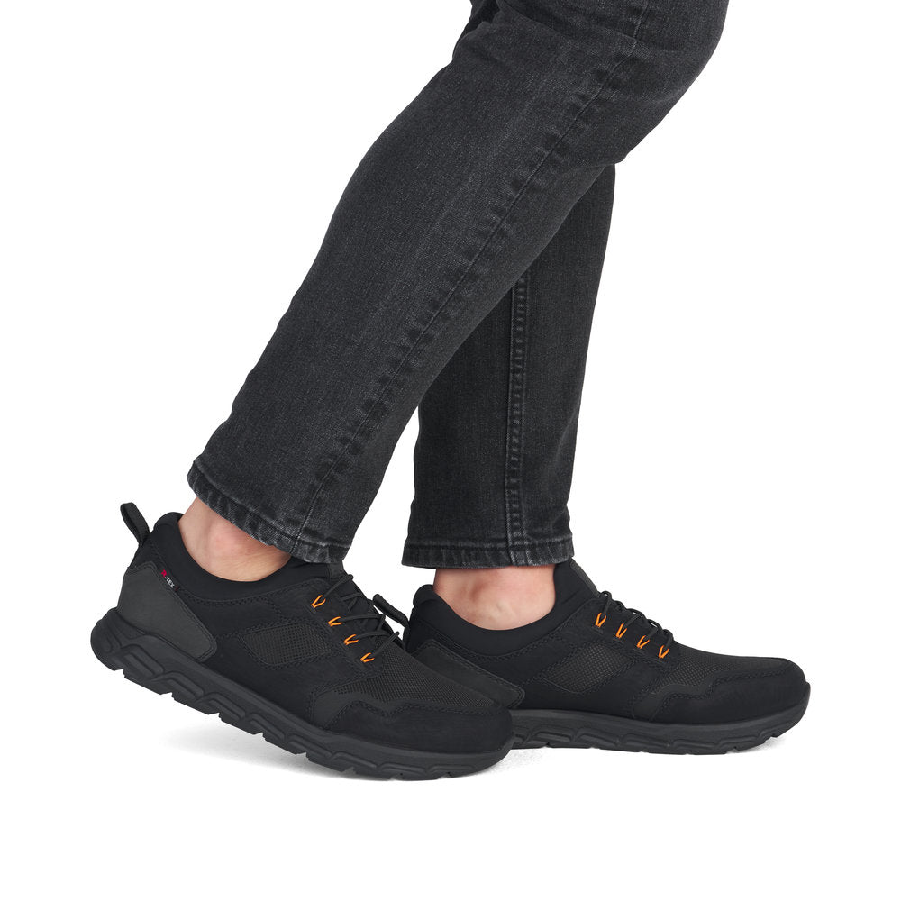 Rieker TEX Soft 09102-00 Black H Fit Slip On Sneakers with Orange Eyelets