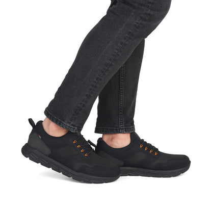 Rieker TEX Soft 09102-00 Black H Fit Slip On Sneakers with Orange Eyelets