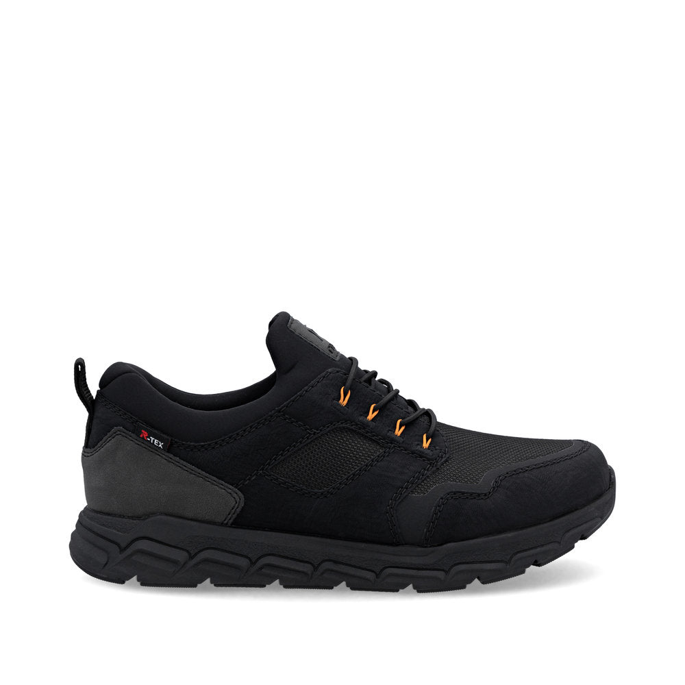 Rieker TEX Soft 09102-00 Black H Fit Slip On Sneakers with Orange Eyelets