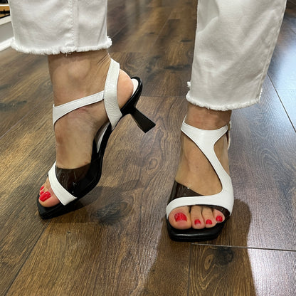 Hispanitas HV253913 White & Black Heeled Slingback Sandals