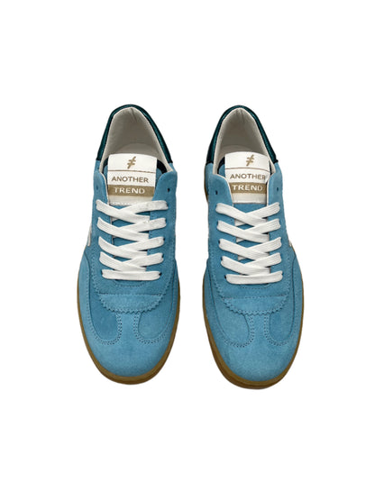 Another Trend A032M367 Light Blue Trainers with White Logo & Teal Heel