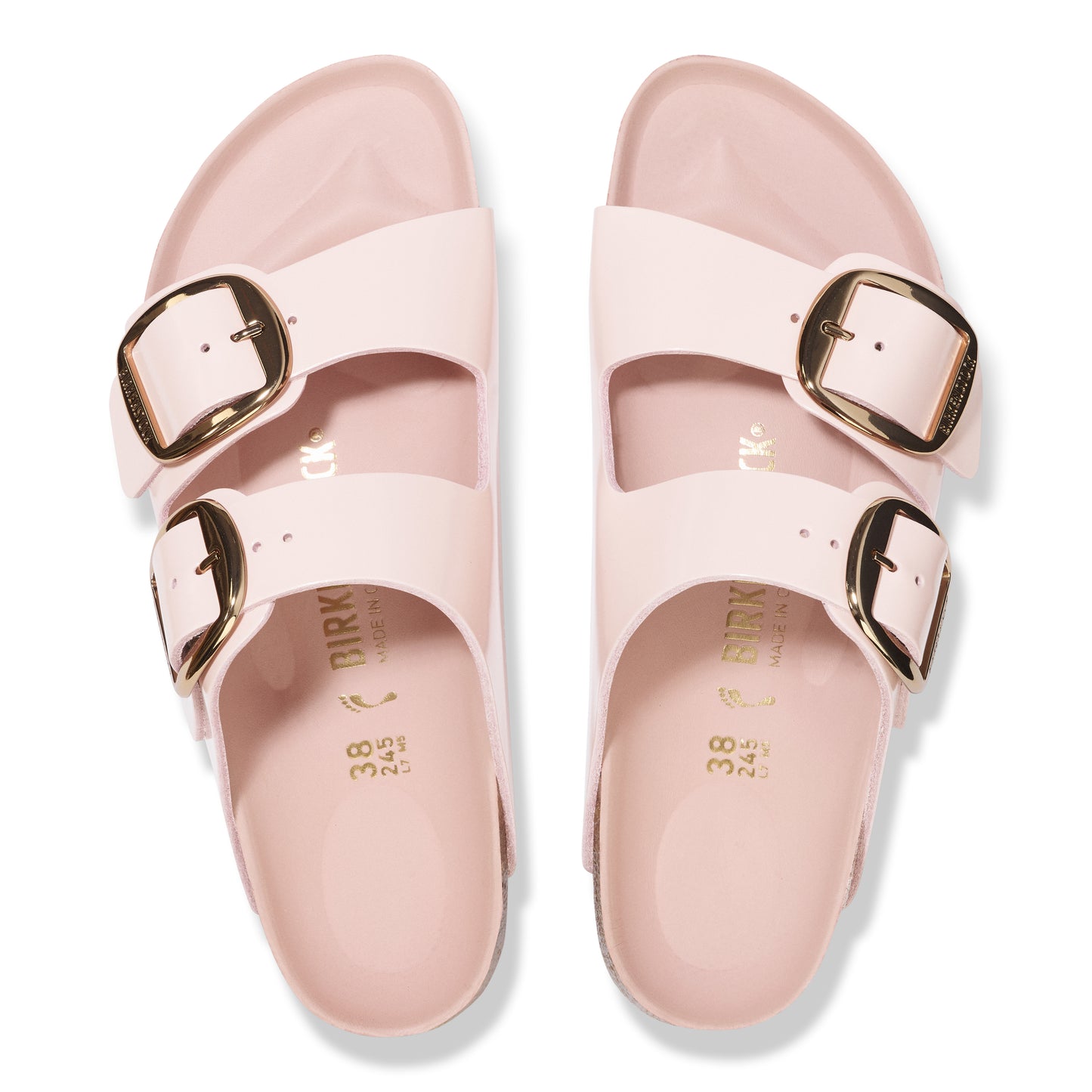 Birkenstock 1029392 Arizona Light Rose Big Buckle Natural Leather Patent High Shine Sandals