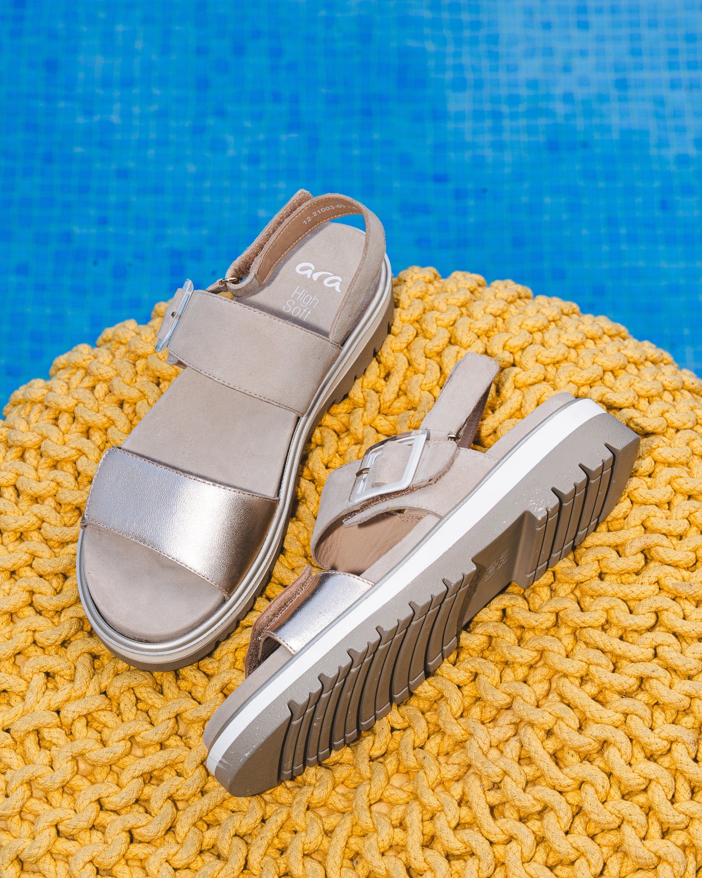 Ara 12-21003 09 Malaga-S Beige & Gold Velcro G Fit Sandals with Slingback Strap