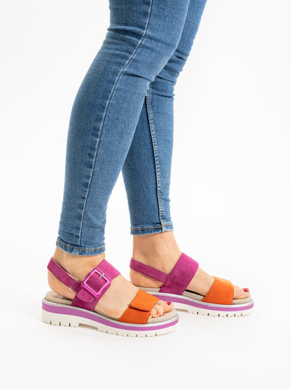 Ara 12-21003 18 Malaga-S Pink & Orange Velcro G Fit Sandals with Slingback Strap