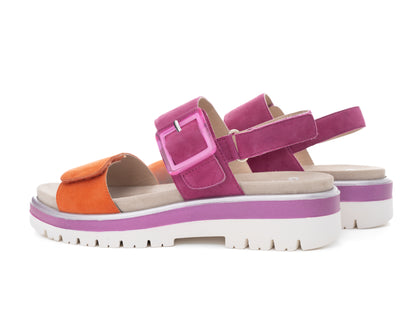 Ara 12-21003 18 Malaga-S Pink & Orange Velcro G Fit Sandals with Slingback Strap