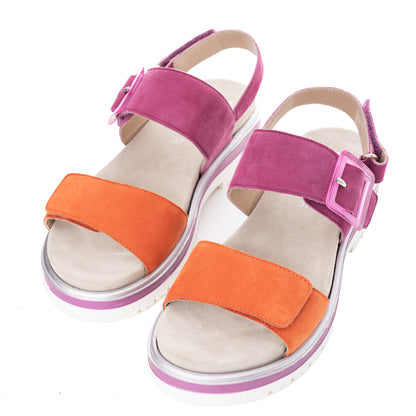 Ara 12-21003 18 Malaga-S Pink & Orange Velcro G Fit Sandals with Slingback Strap