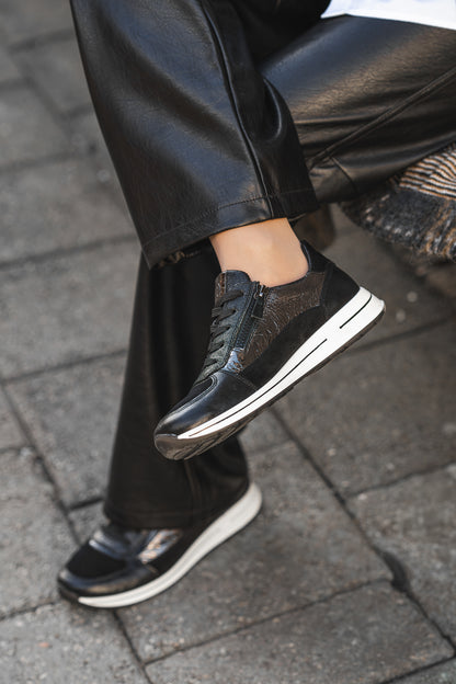 Ara 12-24826 01 Osaka 2.0 Black Suede & Foil H Fit Sneakers