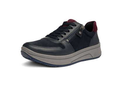 Ara 12-27540 22 Sapporo 3.0 Navy Blue & Merlot Red H Fit Sneakers with Zip