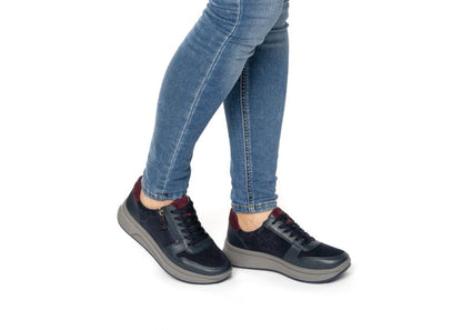 Ara 12-27540 22 Sapporo 3.0 Navy Blue & Merlot Red H Fit Sneakers with Zip