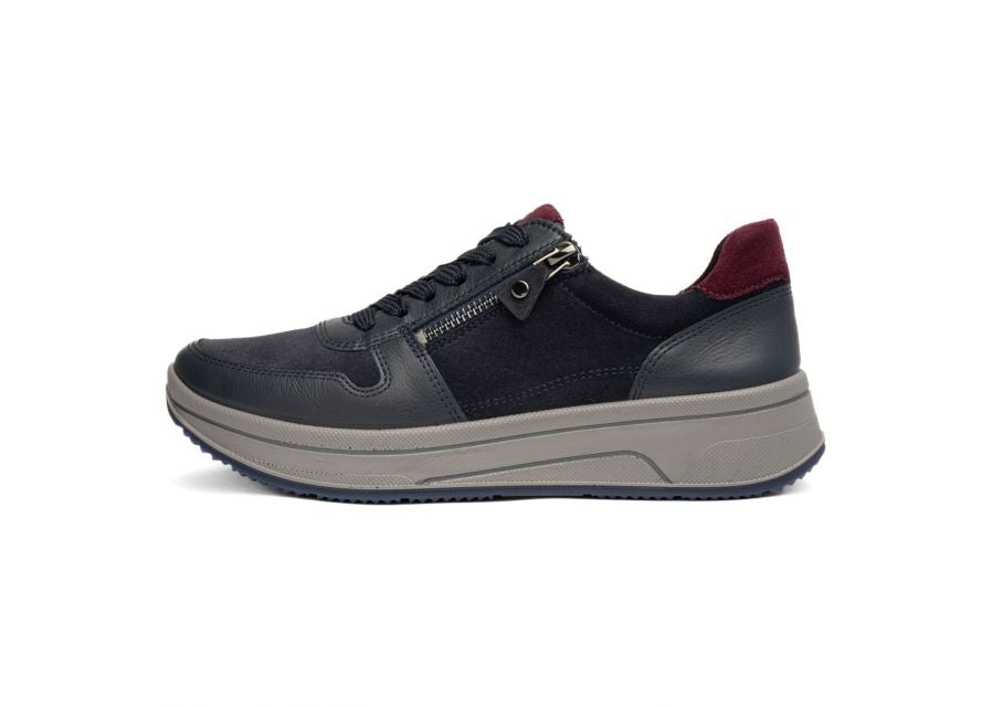 Ara 12-27540 22 Sapporo 3.0 Navy Blue & Merlot Red H Fit Sneakers with Zip
