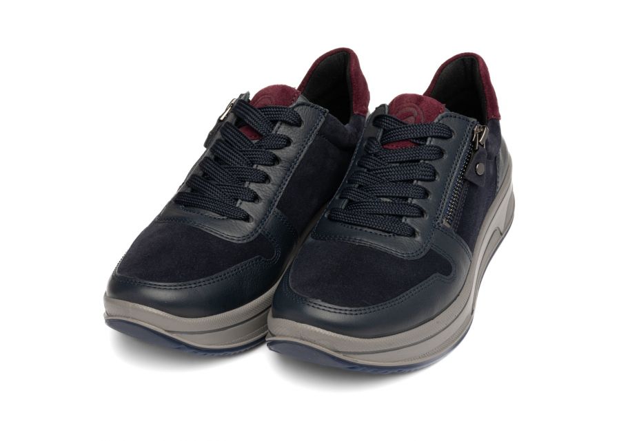 Ara 12-27540 22 Sapporo 3.0 Navy Blue & Merlot Red H Fit Sneakers with Zip