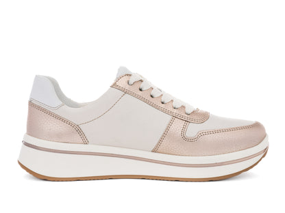 Ara 12-27540 07 Sapporo 3.0 Cream, Gold & White H Fit Sneakers with Zip