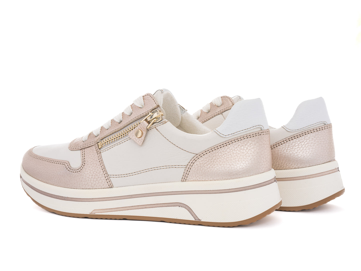 Ara 12-27540 07 Sapporo 3.0 Cream, Gold & White H Fit Sneakers with Zip
