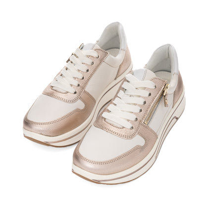 Ara 12-27540 07 Sapporo 3.0 Cream, Gold & White H Fit Sneakers with Zip