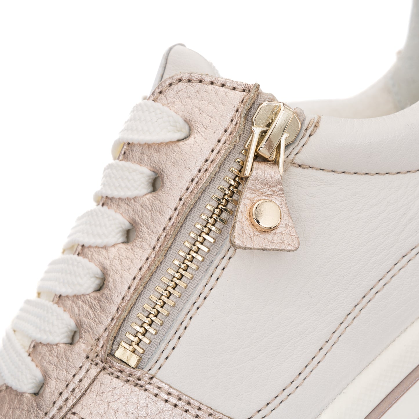 Ara 12-27540 07 Sapporo 3.0 Cream, Gold & White H Fit Sneakers with Zip