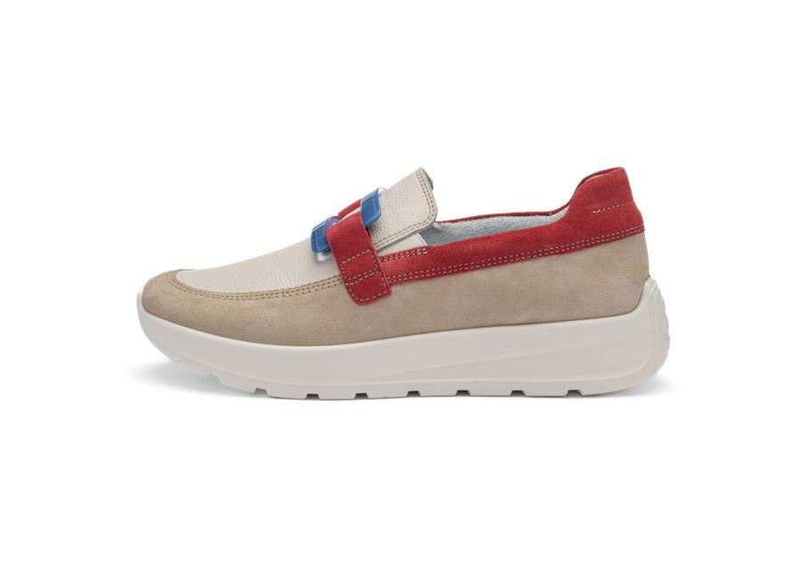 Ara 12-25122 08 New York H Fit Beige, Cream & Red Combi Slip On Loafers
