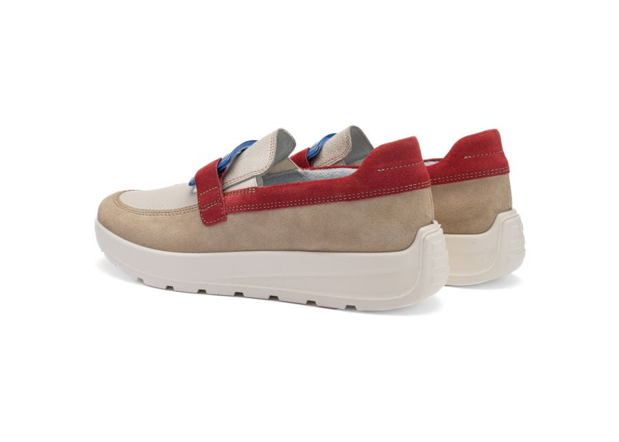 Ara 12-25122 08 New York H Fit Beige, Cream & Red Combi Slip On Loafers