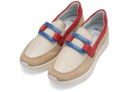 Ara 12-25122 08 New York H Fit Beige, Cream & Red Combi Slip On Loafers
