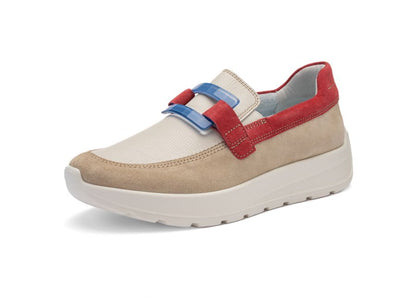 Ara 12-25122 08 New York H Fit Beige, Cream & Red Combi Slip On Loafers