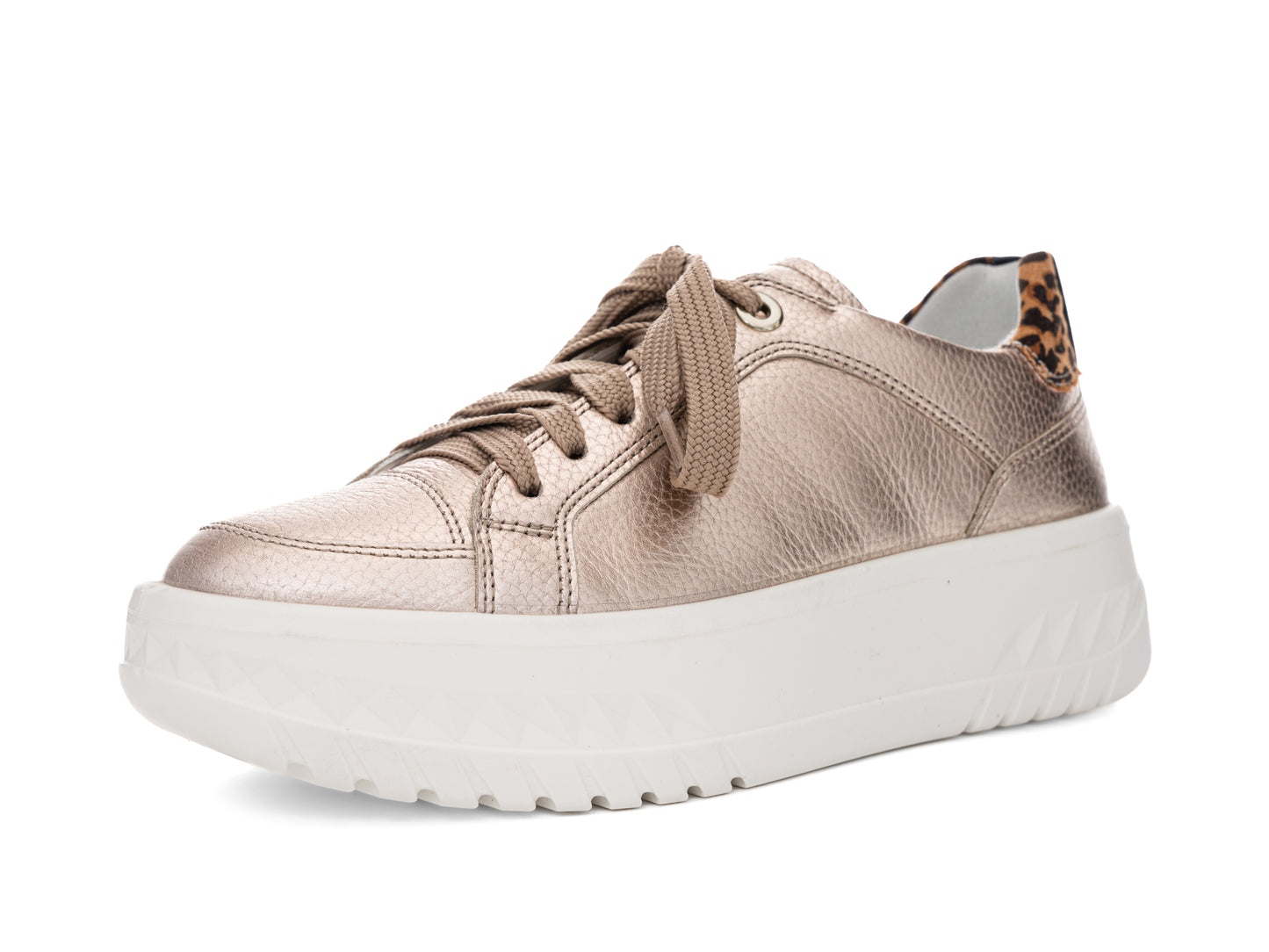Ara 12-46703 08 Monaco 2.0 Champagne Metallic H Fit Sneakers with Leopard Heel